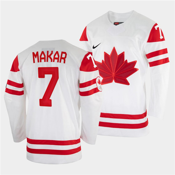 Men's White Canada Hockey #7 Cale Makar 2022 Beijing Winter Olympic  Stitched Jersey
